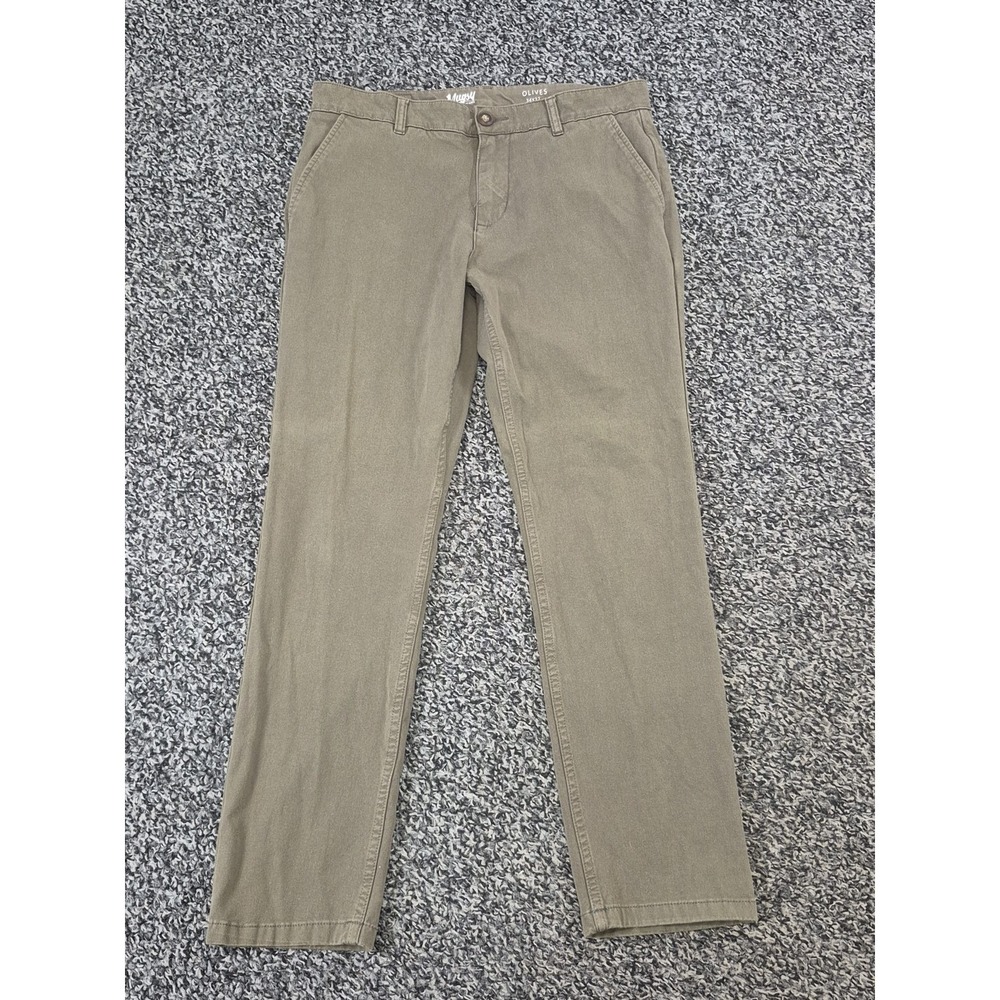 Mugsy Jeans Mens 34x32 Olives Green Original Stretch Straight Leg Mid‎ Rise